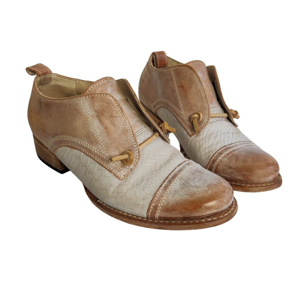 Freebird Mabel Two Tone Distressed Leather Oxford Shoes 9 Taupe Boho Western